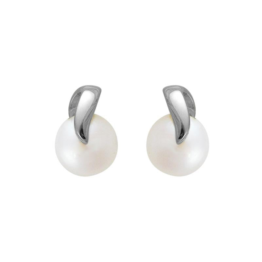 Swirl Pearl Stud Earrings in Sterling Silver