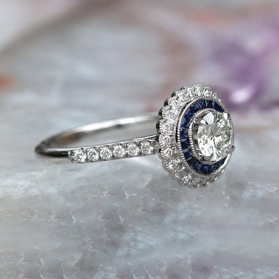 Something Blue Diamond and Sapphire Ring in 14k White Gold