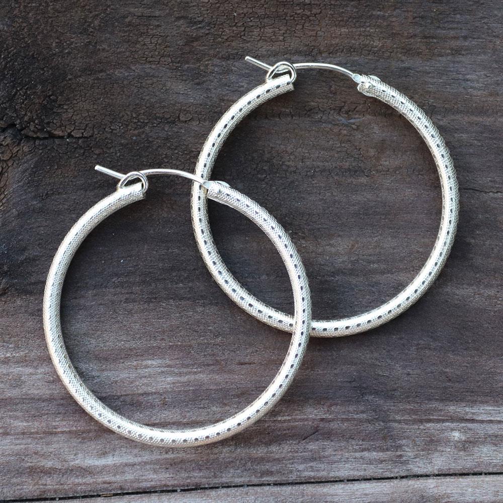 Large Textured Hoop Earrings in Sterling Silver