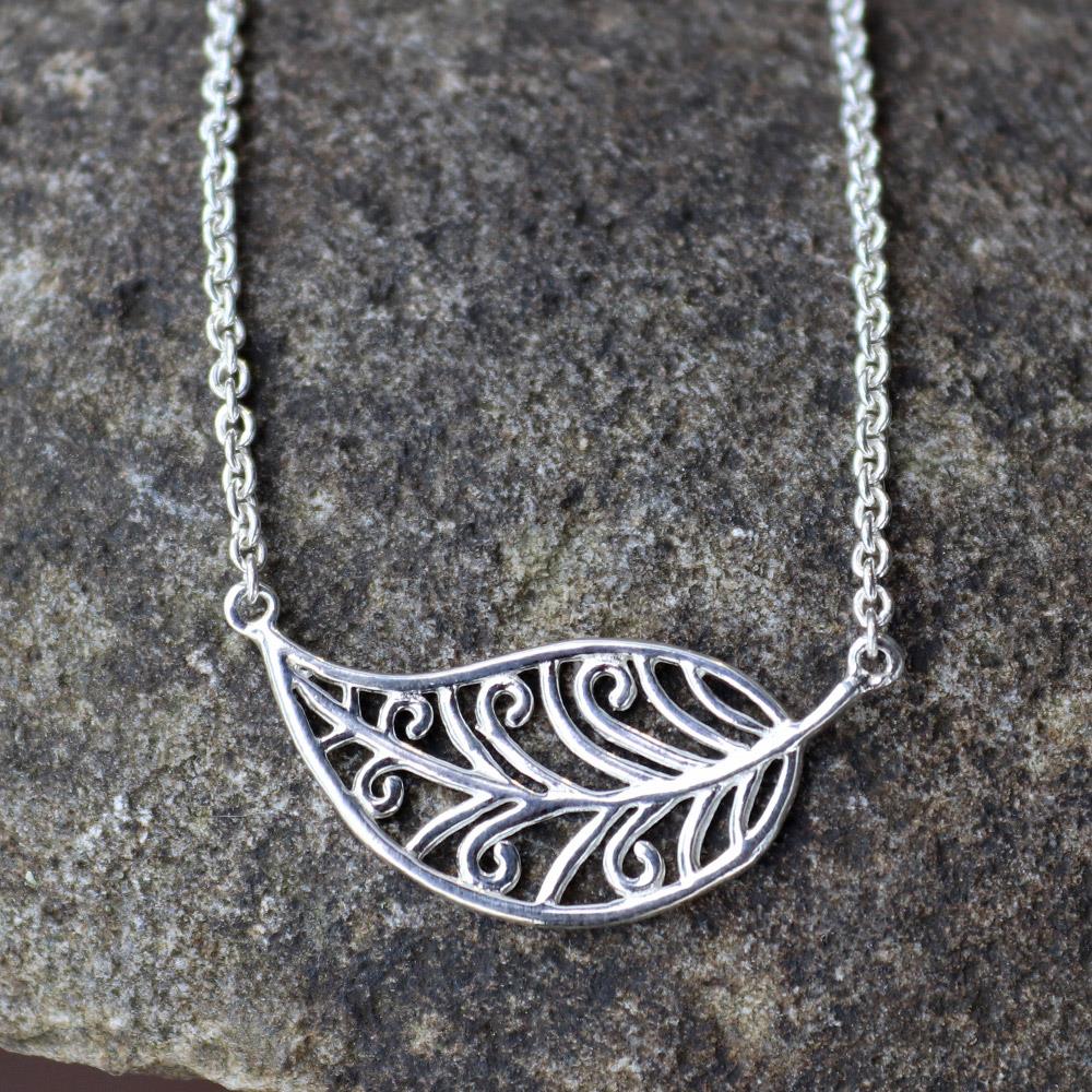 Southern Gates Courtyard Scrolling Leaf Necklace in Sterling Silver