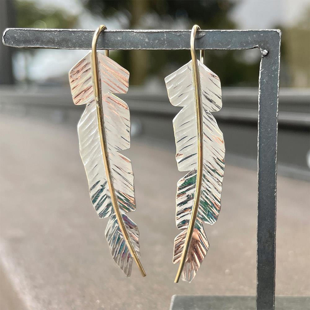 Peter James Feather Earrings in Two Tone