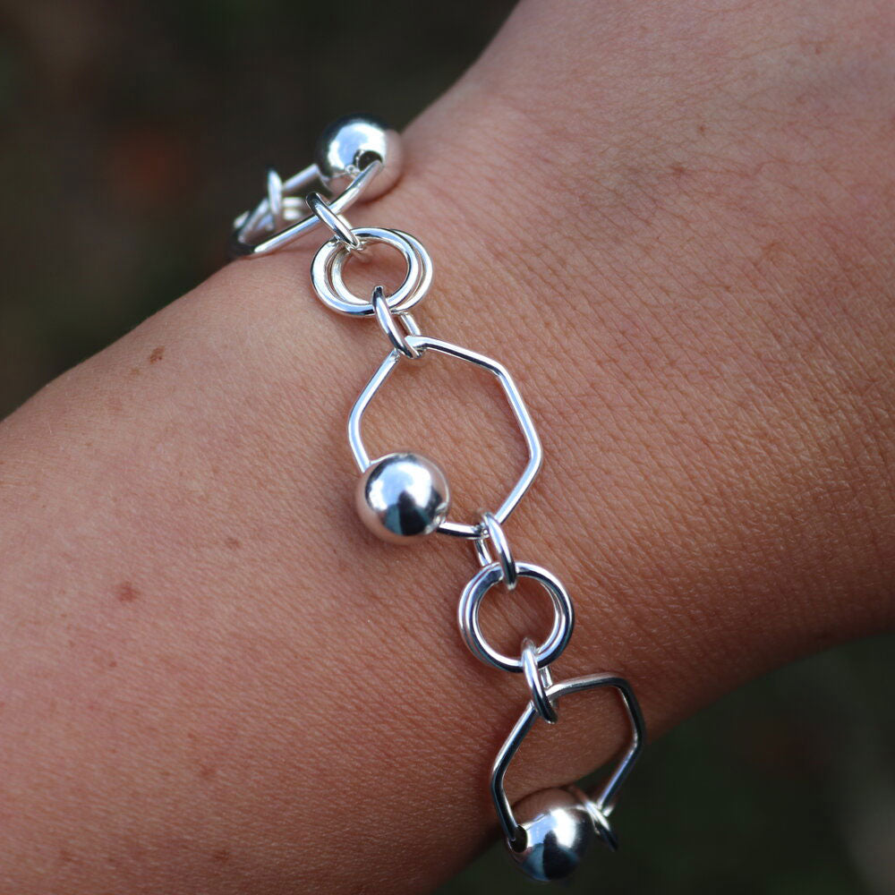 Sterling good silver bracelet with hexagonal links.