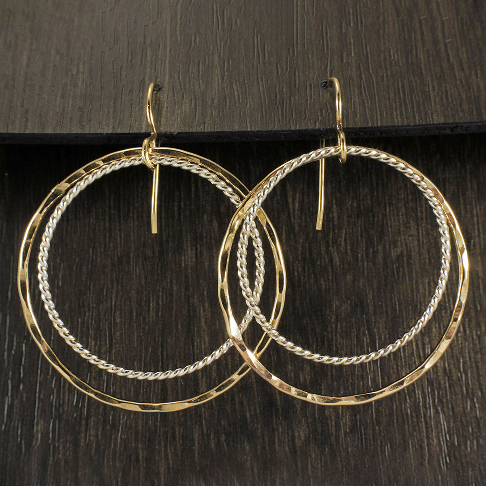 Big Circles Hammered and Twisted Earrings ER77