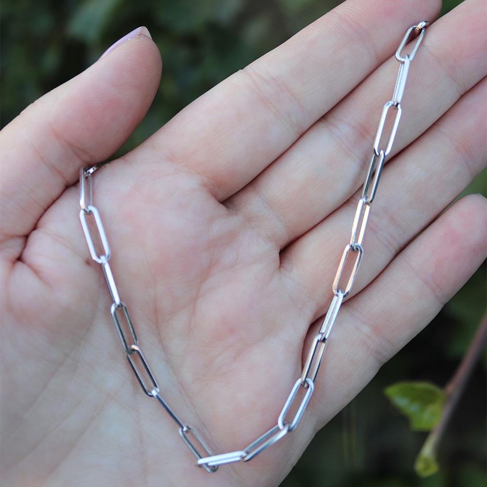 Paperclip Chain Necklace in Sterling Silver — 18”