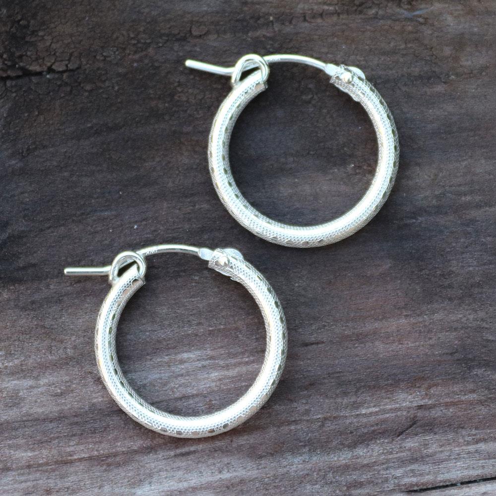Small Textured Hoop Earrings in Sterling Silver